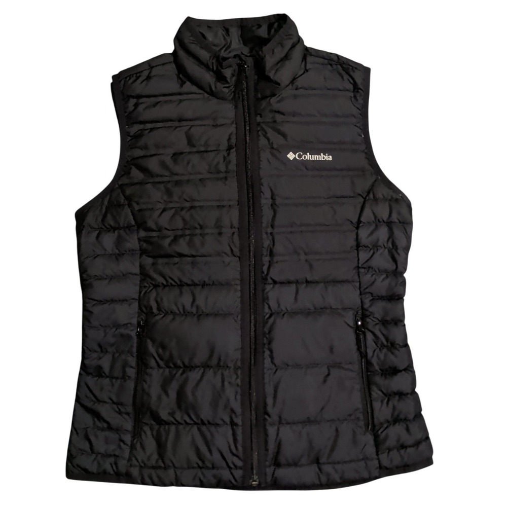 Columbia Down Vest Womens Size M Black 650 Fill Puffer Logo Ski Outdoor Winter